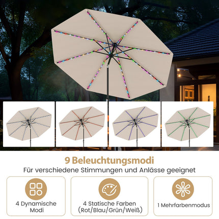 Terases saulessargs 300 cm ar saules enerģijas LED gaismām, 9 režīmi