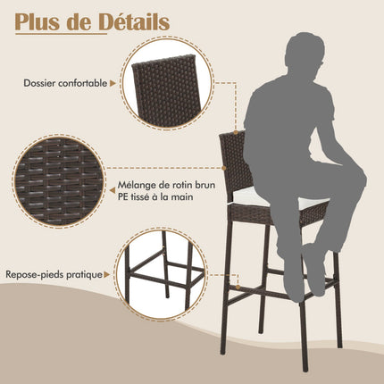 Patio Wicker Bar Stools Set Of 4, Cushions, 30-Inch