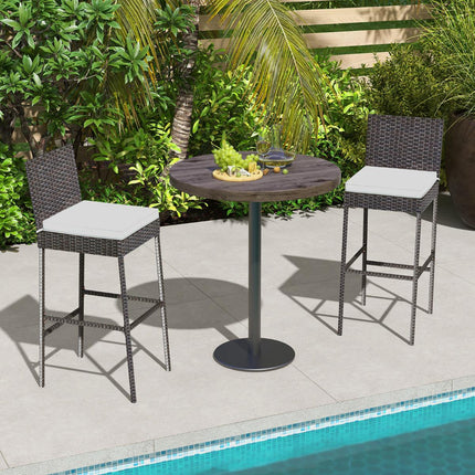 Patio Wicker Bar Stools Set Of 4, Cushions, 30-Inch