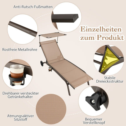 Terases atpūtas krēsls, āra atpūtas krēsls ar riteņiem, pludmales atpūtas krēsls, izgatavots no metāla, brūns