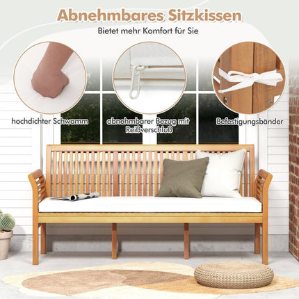 Terases koka sols ar mīkstiem sēdekļa spilveniem un ergonomisku atzveltni, āra sols