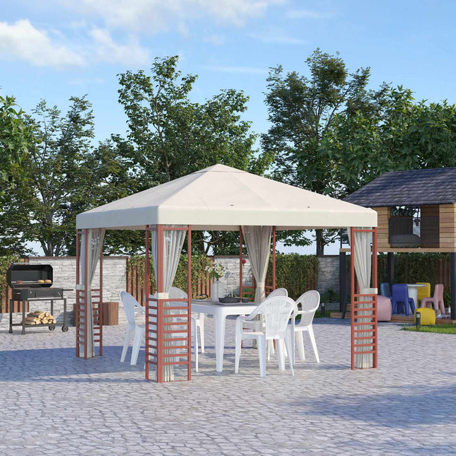 Paviljons 2,96x2,96 m ballīšu telts līdz 15 cilvēkiem ar tīkliem mušiņām, tērauds un poliesters, bēša