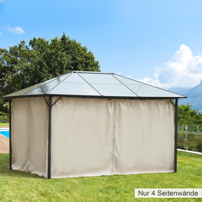 Dārza paviljona ballīšu telts, 4 sānu paneļi, 3x4 m, poliesters, bēšs, 352 x 205 cm