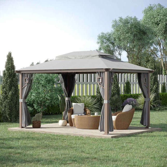 Dārza paviljons 4 x 3 m, dārza telts, ballīšu telts ar 4 sānu paneļiem, 4 moskītu tīkliem, elpojošu dubultu jumtu, metāla, poliestera
