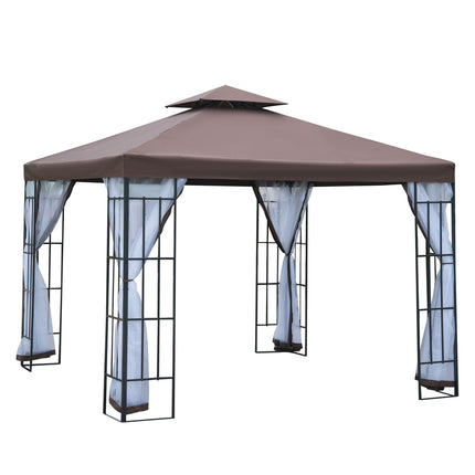 Dārza paviljons ar moskītu tīkliem un sānu sienām, ballīšu telts ar dubultu jumtu, dārza telts 2,97 x 2,97 m