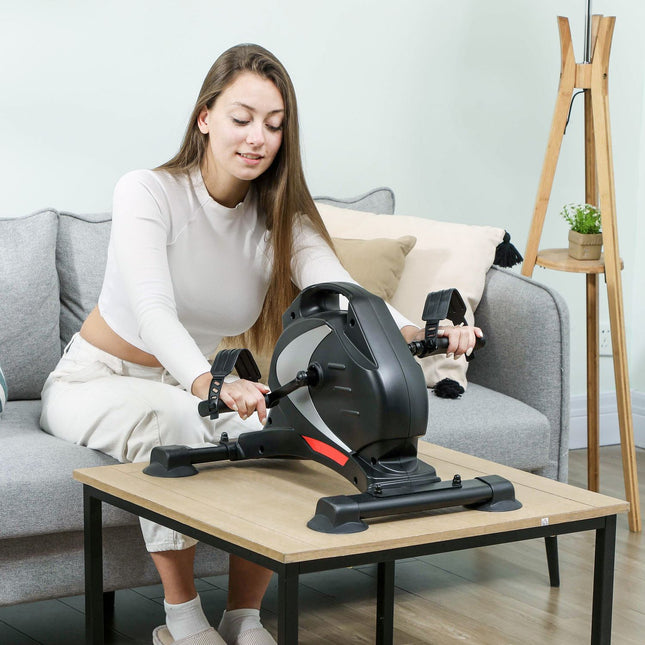 Pedāļu trenažieris, kluss mini velotrenažieris ar 8 līmeņu magnētisko pretestību, LCD displejs, pārnēsājams kāju trenažieris ar neslīdošu paklāju senioriem, roku un kāju trenažieris mājām, melns