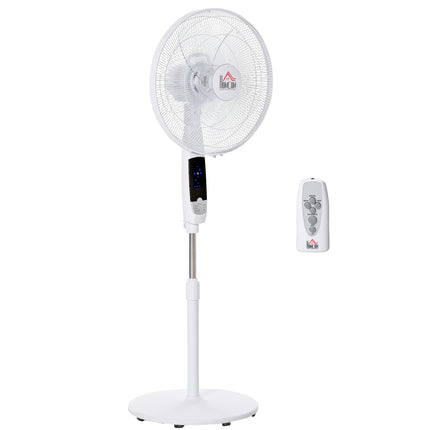 Pjedestāla ventilators 138 cm balts ventilators ar taimeri, tālvadības pulti, regulējams augstums, 3 ātrumi, tērauda