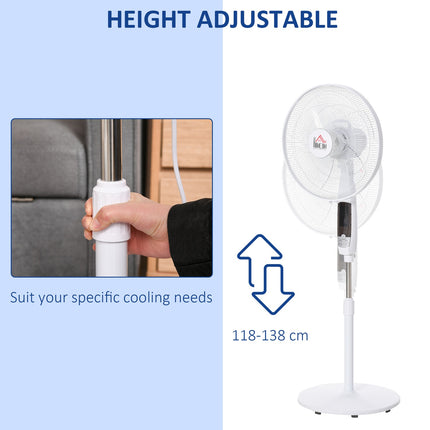 Pjedestāla ventilators 138 cm balts ventilators ar taimeri, tālvadības pulti, regulējams augstums, 3 ātrumi, tērauda