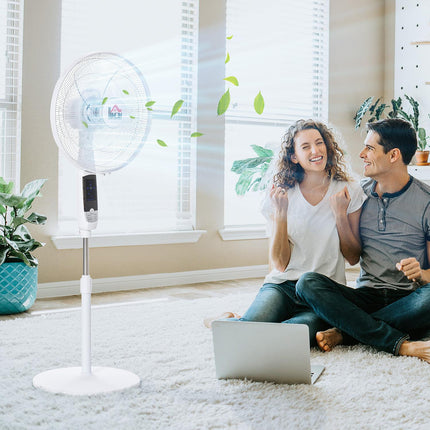 Pjedestāla ventilators 138 cm balts ventilators ar taimeri, tālvadības pulti, regulējams augstums, 3 ātrumi, tērauda