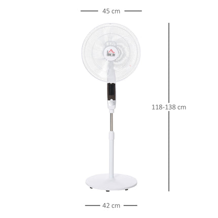 Pjedestāla ventilators 138 cm balts ventilators ar taimeri, tālvadības pulti, regulējams augstums, 3 ātrumi, tērauda