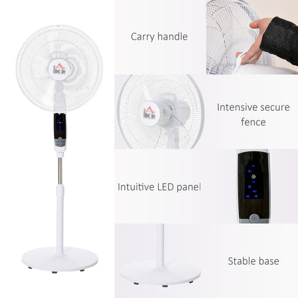 Pjedestāla ventilators 138 cm balts ventilators ar taimeri, tālvadības pulti, regulējams augstums, 3 ātrumi, tērauda
