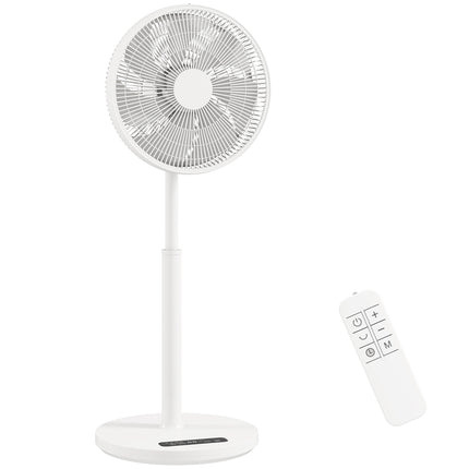 Pjedestāla ventilators ar tālvadības pulti, 12 ātrumi, regulējams augstums, balts