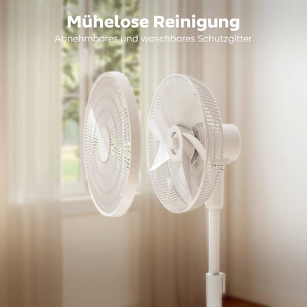Pjedestāla ventilators ar tālvadības pulti, 12 ātrumi, regulējams augstums, balts