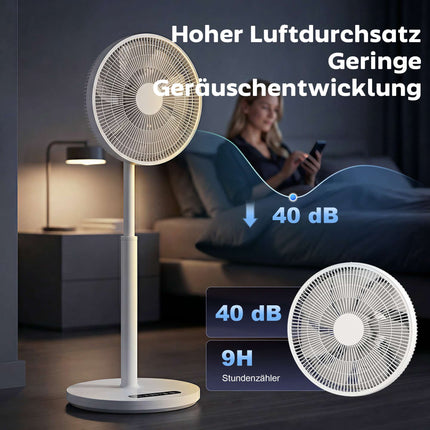 Pjedestāla ventilators ar tālvadības pulti, 12 ātrumi, regulējams augstums, balts