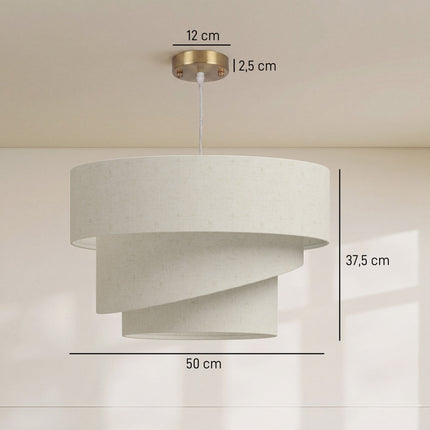 Pendant Light with 3 Tiered Linen-Look Shades, Height Adjustable, Beige