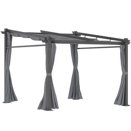 Pergola 2,97x2,95 m, ūdeni atgrūdoša dārza nojume ar saules nojumi un sānu paneļiem, poliesters, tumši pelēka