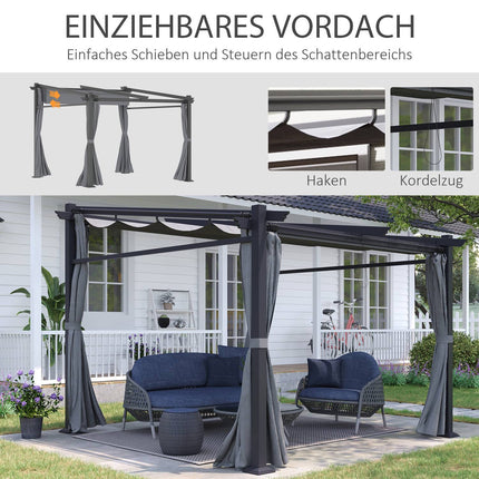 Pergola 2,97x2,95 m, ūdeni atgrūdoša dārza nojume ar saules nojumi un sānu paneļiem, poliesters, tumši pelēka