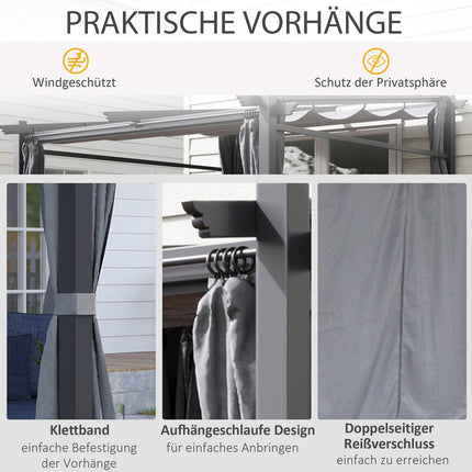 Pergola 2,97x2,95 m, ūdeni atgrūdoša dārza nojume ar saules nojumi un sānu paneļiem, poliesters, tumši pelēka