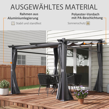 Pergola 2,97x2,95 m, ūdeni atgrūdoša dārza nojume ar saules nojumi un sānu paneļiem, poliesters, tumši pelēka