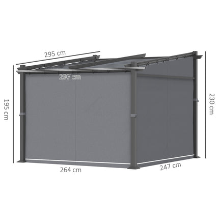 Pergola 2,97x2,95 m, ūdeni atgrūdoša dārza nojume ar saules nojumi un sānu paneļiem, poliesters, tumši pelēka