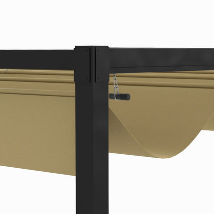 Pergola 3x2m dārza paviljons, terases jumts no metāla, dārza paviljons ar regulējamu jumtu, brīvi stāvošs, saules aizsardzība terasei un dārzam, haki krāsā