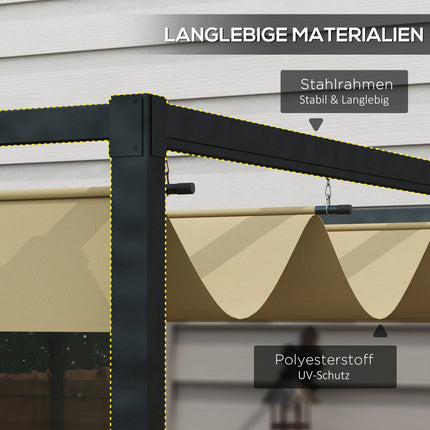 Pergola 3x2m dārza paviljons, terases jumts no metāla, dārza paviljons ar regulējamu jumtu, brīvi stāvošs, saules aizsardzība terasei un dārzam, haki krāsā