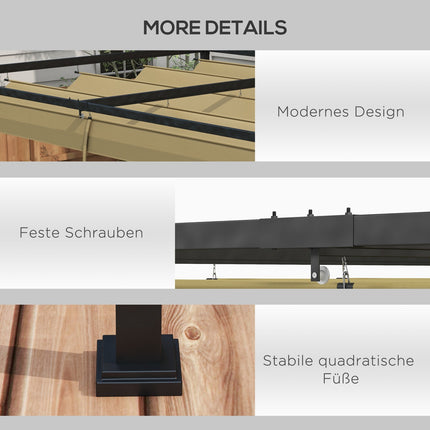 Pergola 3x2m dārza paviljons, terases jumts no metāla, dārza paviljons ar regulējamu jumtu, brīvi stāvošs, saules aizsardzība terasei un dārzam, haki krāsā