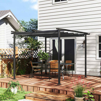 Pergola 3x3m dārza paviljona terases jumts no metāla, dārza paviljons ar regulējamu jumtu, UV aizsardzība 30+ brīvi stāvoša saules aizsardzība terasei un dārzam, tumši pelēks