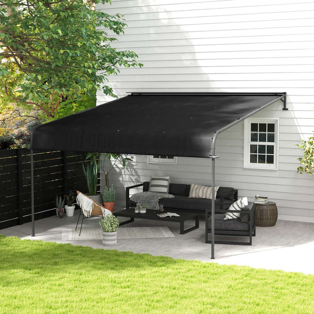 Pergola 4x3m laikapstākļiem izturīga terases nojume, stiprināma pie sienas, regulējams jumts, tērauds, tumši pelēka