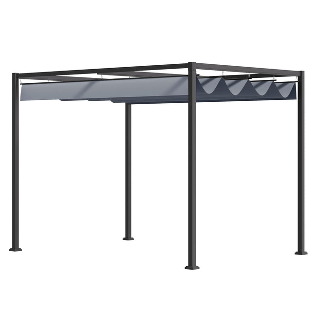 Pergola 4x3m dārza paviljons, terases jumts no tērauda, dārza paviljons ar regulējamu jumtu, brīvi stāvošs, saules aizsardzība terasei un dārzam, tumši pelēks