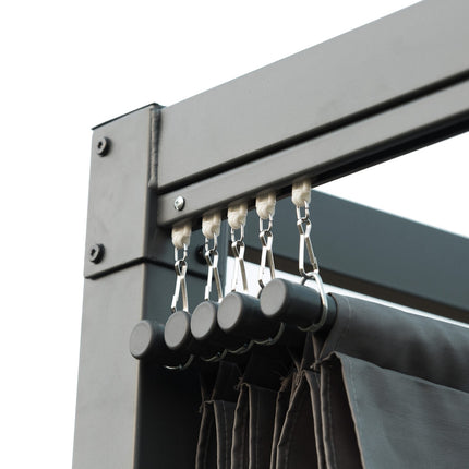 Pergola 4x3m dārza paviljons, terases jumts no tērauda, dārza paviljons ar regulējamu jumtu, brīvi stāvošs, saules aizsardzība terasei un dārzam, tumši pelēks