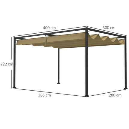 Pergola 4x3m Steel, Adjustable roof, Sun protection Khaki