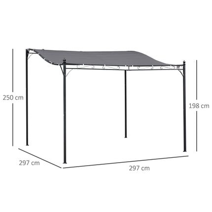 Pergola dārza lapene, lapenes nojume, metāla, pelēka, 297x297 cm