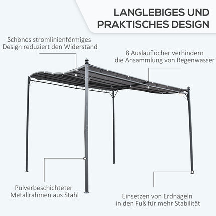 Pergola dārza lapene, lapenes nojume, metāla, pelēka, 297x297 cm