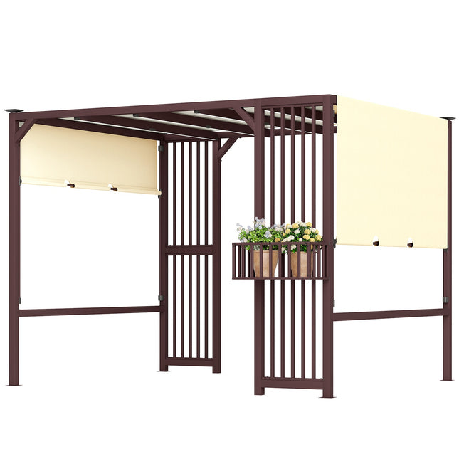 Pergola lapene 3x2,5m UV 30+ Stabila Ziemai Necaurlaidīga Saules Aizsardzība ar Regulējamu Bīdāmu Jumtu Privātuma Aizsegu Puķu Podiem Brīvi Stāvoša Dārza Lapene Terases Nojume Dārza Balkonam Tumši Brūna |