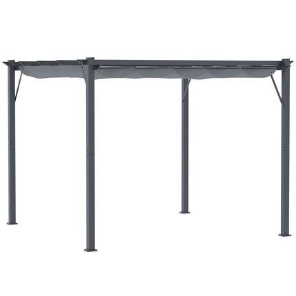 Pergola dārza lapene ar bīdāmu jumtu, dārzam, alumīnijs, kokogles pelēka + tumši pelēka, 3x3x2,23 m