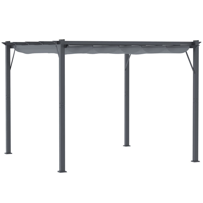 Pergola dārza lapene ar bīdāmu jumtu, dārzam, alumīnijs, kokogles pelēka + tumši pelēka, 3x3x2,23 m