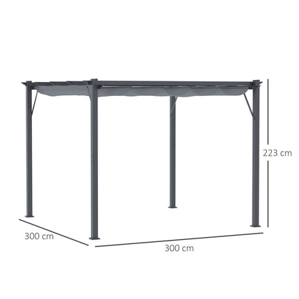 Pergola dārza lapene ar bīdāmu jumtu, dārzam, alumīnijs, kokogles pelēka + tumši pelēka, 3x3x2,23 m