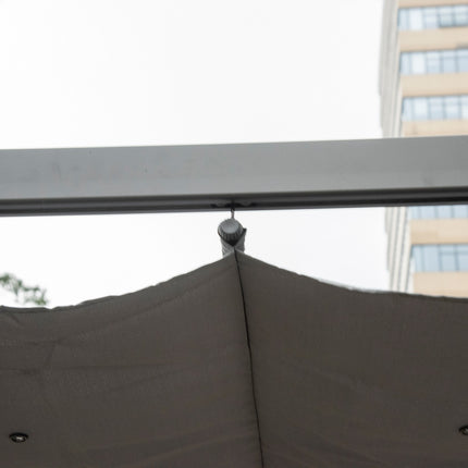 Pergola dārza lapene ar bīdāmu jumtu, dārzam, alumīnijs, kokogles pelēka + tumši pelēka, 3x3x2,23 m
