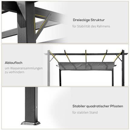 Pergola dārza lapene ar bīdāmu jumtu, dārzam, alumīnijs, kokogles pelēka + tumši pelēka, 3x3x2,23 m