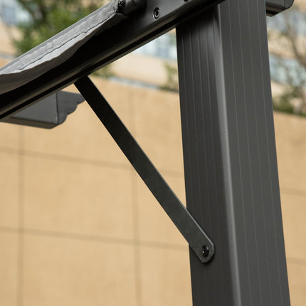 Pergola dārza lapene ar bīdāmu jumtu, dārzam, alumīnijs, kokogles pelēka + tumši pelēka, 3x3x2,23 m
