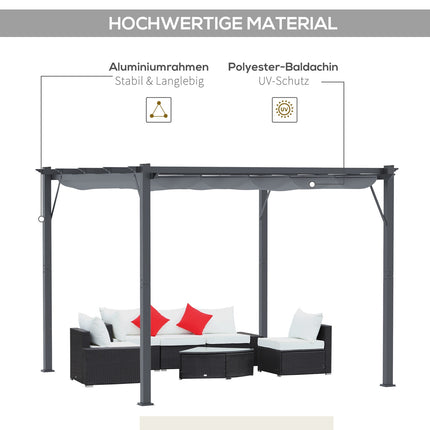 Pergola dārza lapene ar bīdāmu jumtu, dārzam, alumīnijs, kokogles pelēka + tumši pelēka, 3x3x2,23 m