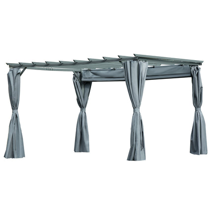 Pergola lapene ar regulējamu auduma jumtu, izturīga pret laikapstākļiem, 3,6x3x2,27 m, tērauds, pelēka