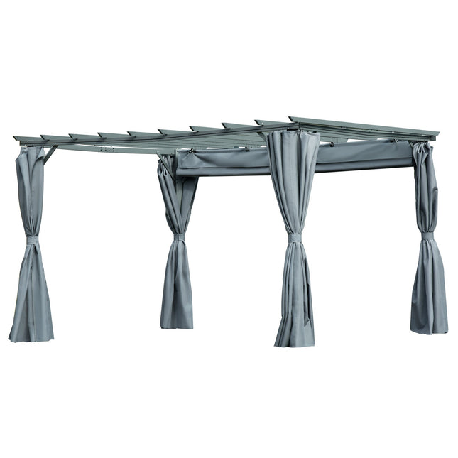 Pergola lapene ar regulējamu auduma jumtu, izturīga pret laikapstākļiem, 3,6x3x2,27 m, tērauds, pelēka