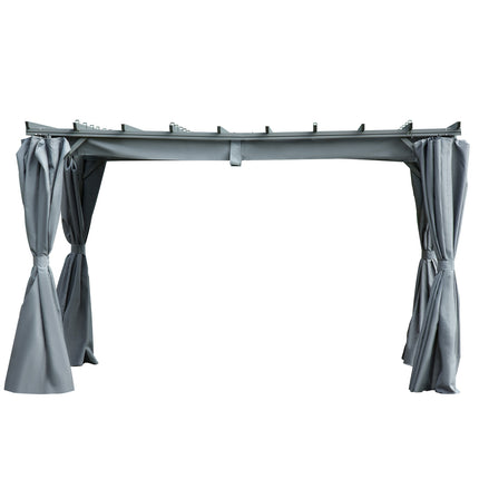 Pergola lapene ar regulējamu auduma jumtu, izturīga pret laikapstākļiem, 3,6x3x2,27 m, tērauds, pelēka