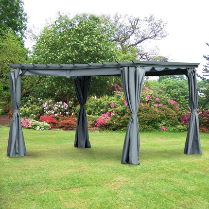 Pergola lapene ar regulējamu auduma jumtu, izturīga pret laikapstākļiem, 3,6x3x2,27 m, tērauds, pelēka