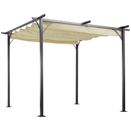 Pergola, ūdensizturīga dārza lapene, 3 x 3 m, terases nojume ar bīdāmu jumtu, UV aizsardzība dārzam, alumīnijs, bēša krāsa