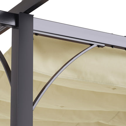 Pergola, ūdensizturīga dārza lapene, 3 x 3 m, terases nojume ar bīdāmu jumtu, UV aizsardzība dārzam, alumīnijs, bēša krāsa