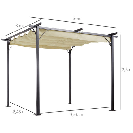 Pergola, ūdensizturīga dārza lapene, 3 x 3 m, terases nojume ar bīdāmu jumtu, UV aizsardzība dārzam, alumīnijs, bēša krāsa