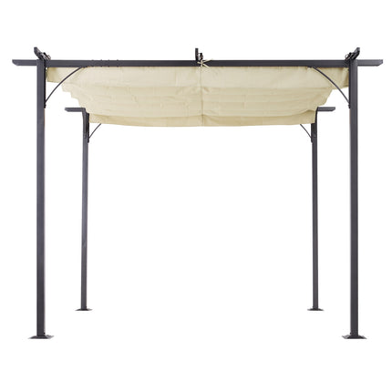 Pergola, ūdensizturīga dārza lapene, 3 x 3 m, terases nojume ar bīdāmu jumtu, UV aizsardzība dārzam, alumīnijs, bēša krāsa